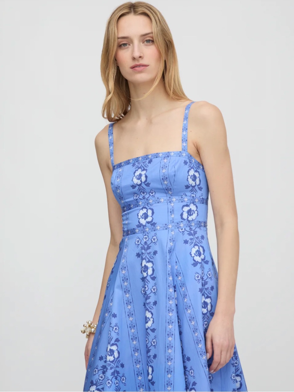 Hill House Blue Floral Square-Neck Midi Dress Blue Arcadia Border - Picture 2 of 7